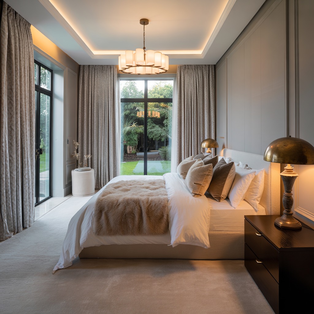 Master bedroom with luxurious fabrics